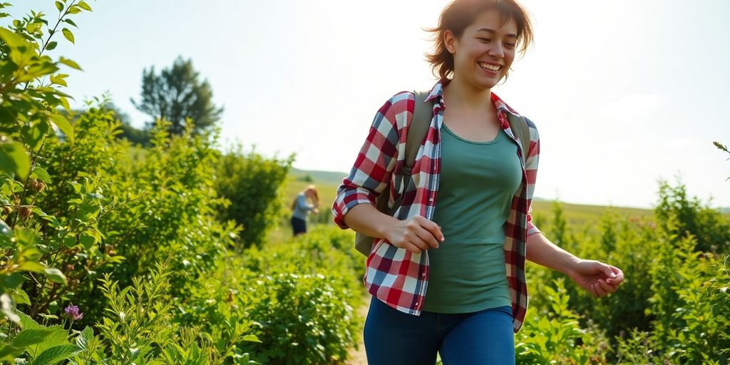 Person embracing a healthy lifestyle amidst nature.
