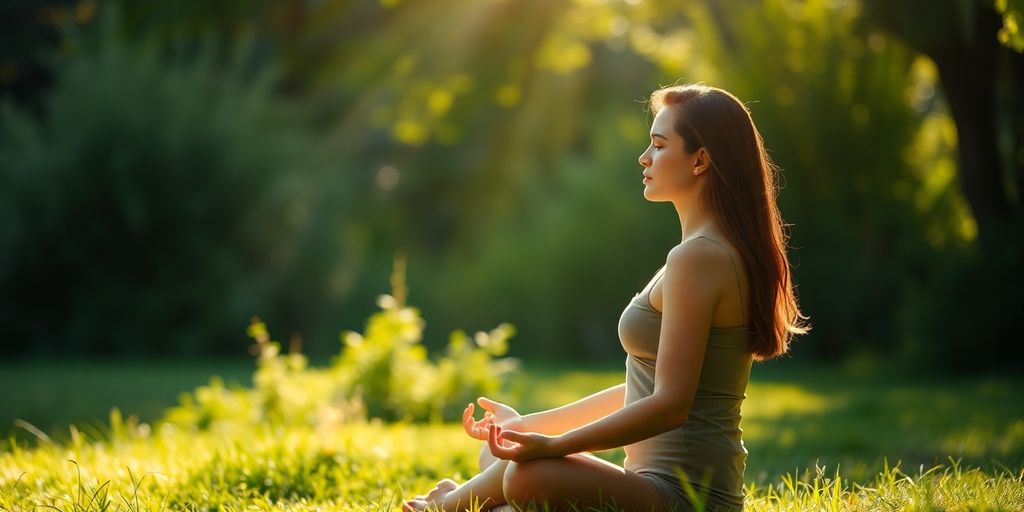 Person meditating peacefully outdoors under a tree.