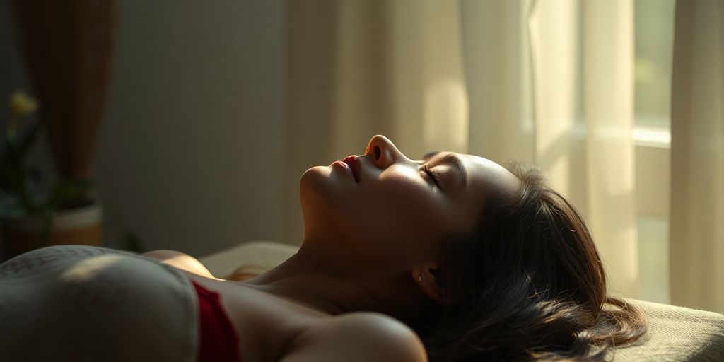 Person peacefully resting in a tranquil environment.