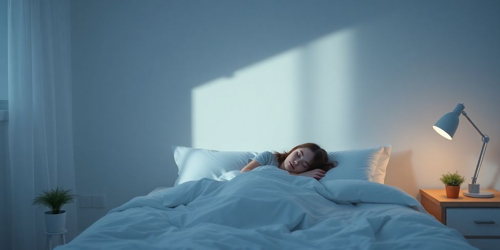 Person sleeping peacefully under a moonlit sky.
