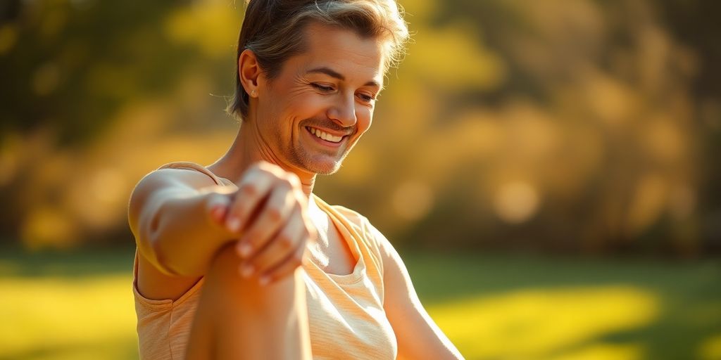 Person stretching leg, relieved of joint pain.