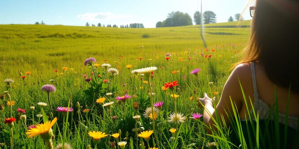 Person smiling outdoors with nature.