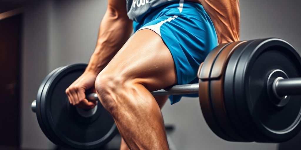 Muscular man performing a deadlift with weights.
