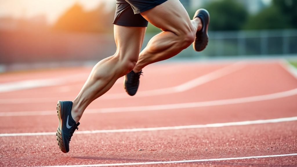 Runner's legs with visible muscle definition on a track.