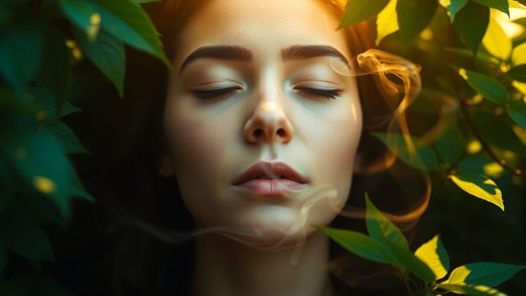 Person relaxing peacefully with eyes closed.