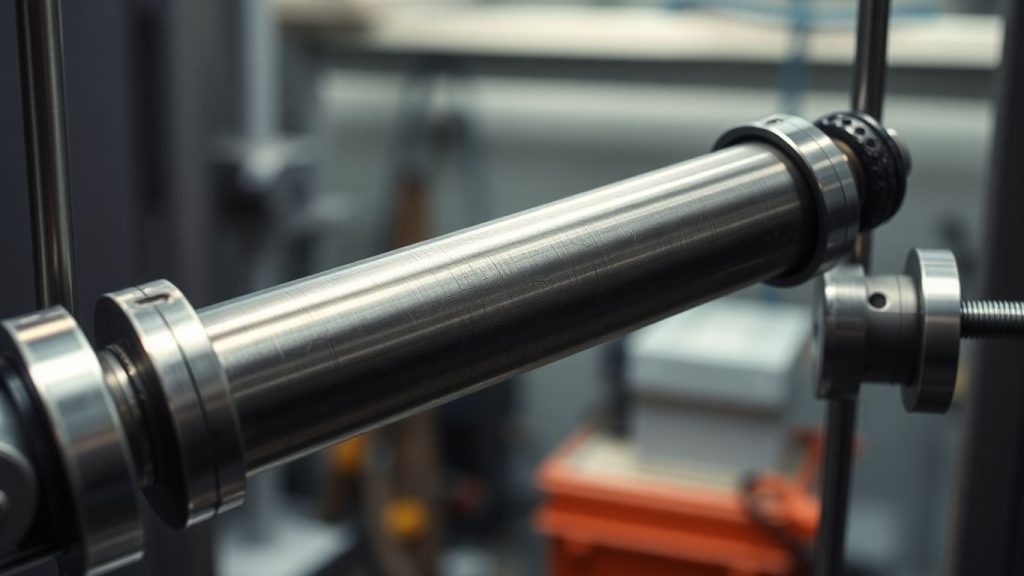 Metal tensile specimen stretching with necking in laboratory testing machine.